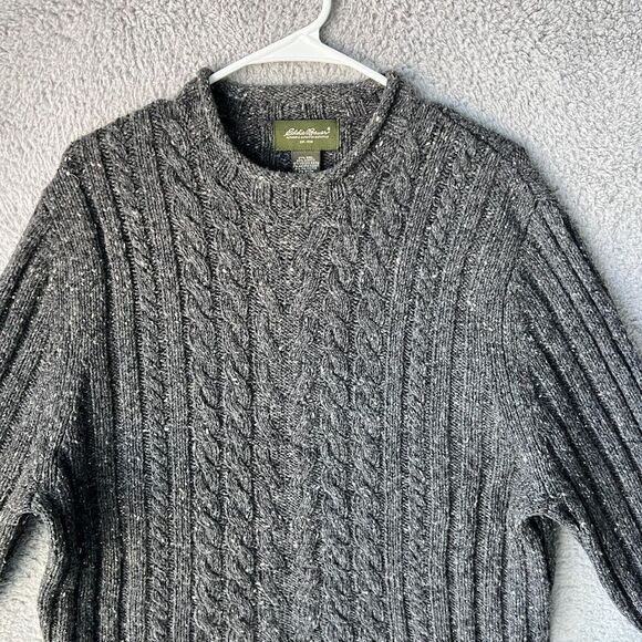 Eddie Bauer Sweater Mens L Gray Roll Neck Fisherman Cable Knit Wool Angora Blend - Picture 6 of 10